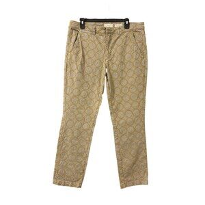 Chino by Anthropologie Pants 32 R Khaki Gold Boho Embroidered Relaxed 99% Cotton